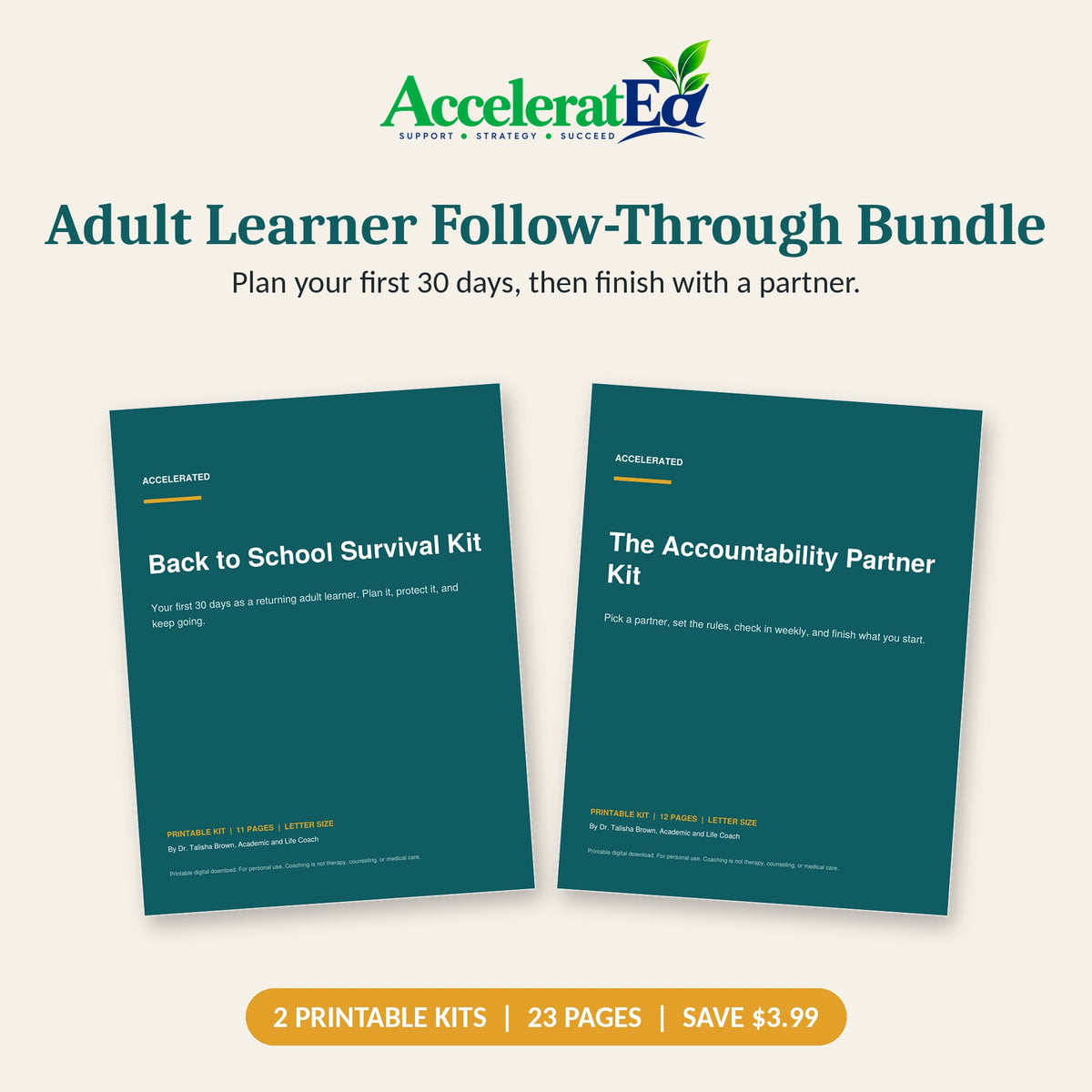 Adult Learner Follow-Through Bundle | Back to School Survival Kit + Accountability Partner Kit