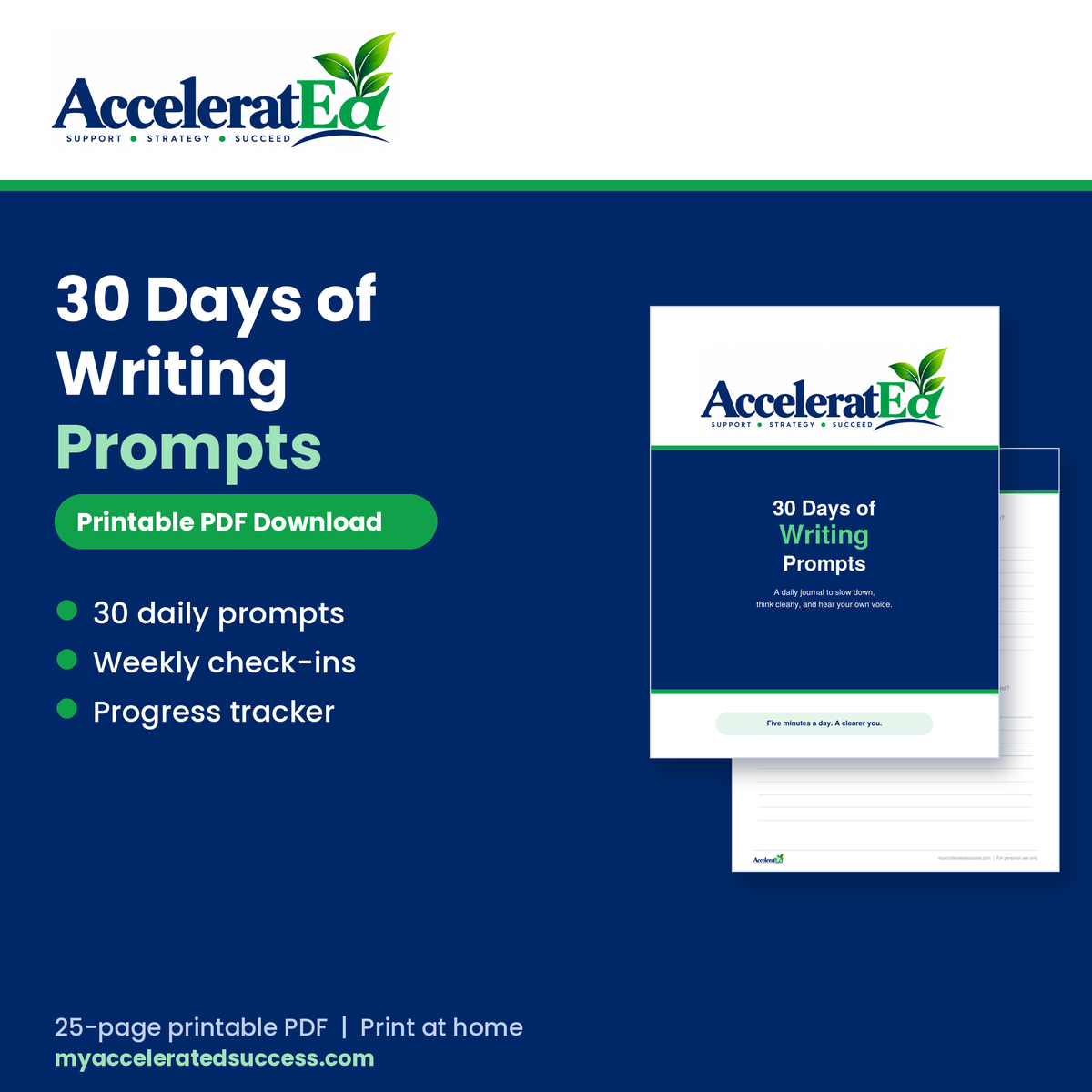 Daily Writing Prompts Journal: 30-Day Printable Edition