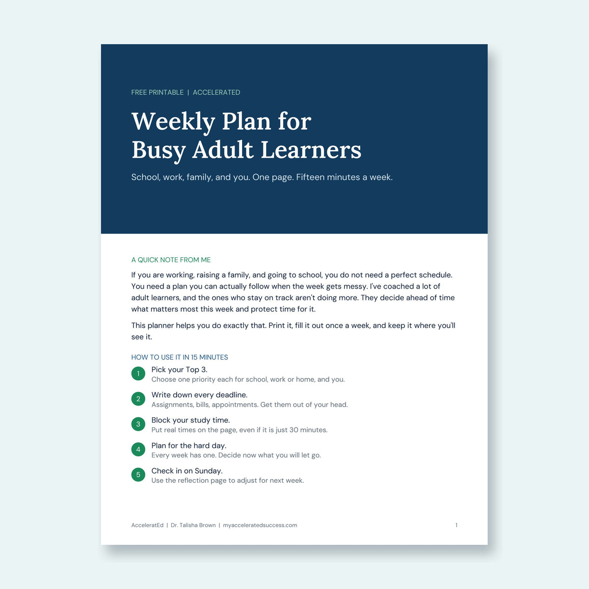 Free Weekly Plan for Busy Adult Learners printable planner cover